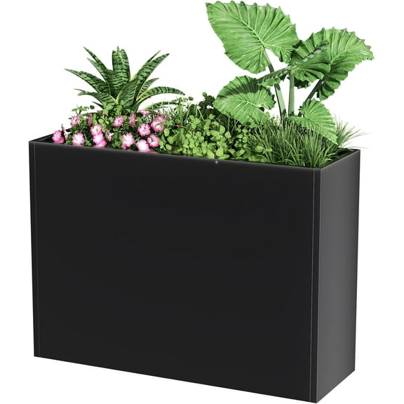 Sedeke Tall Metal Cube Planter for Outdoor Plants 30" L x 12" W x 24" H, Heavy Duty Steel Large Planter Box with Removable Insert Shelf, Modern Décor (Black)
