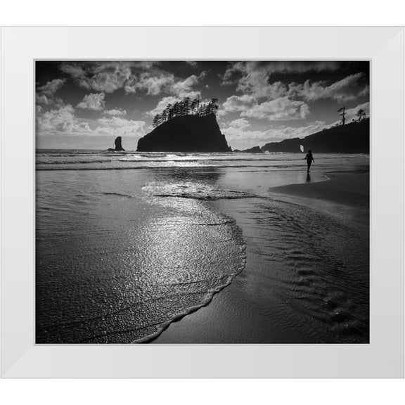Sederquist, Betty 13x12 White Modern Wood Framed Museum Art Print Titled - Usa-Washington State A beachgoer strolling Second Beach in late afternoon