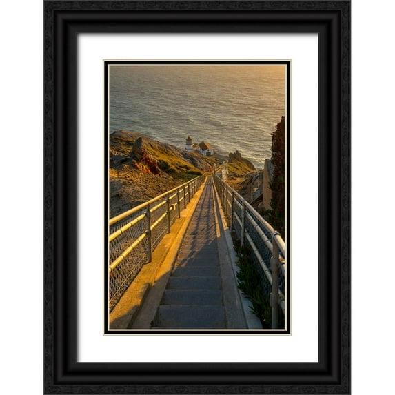 Sederquist, Betty 13x18 Black Ornate Wood Framed with Double Matting Museum Art Print Titled - Usa-California Hundreds of stairs lead down to Point Reyes Lighthouse