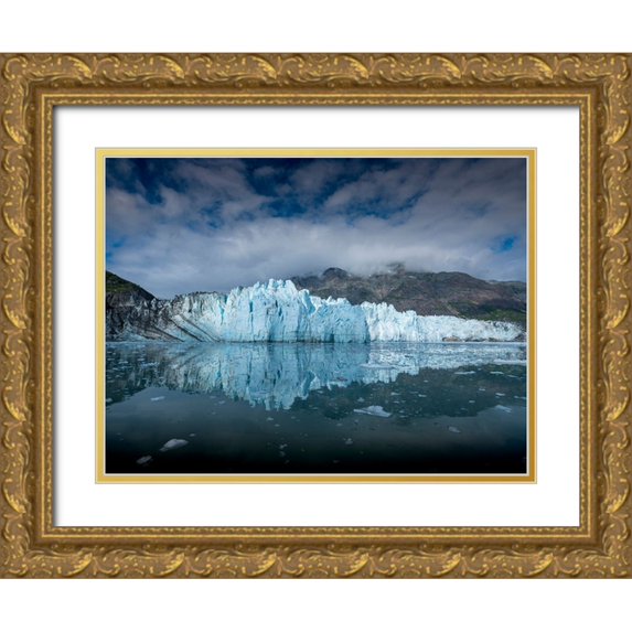 Sederquist, Betty 18x15 Gold Ornate Wood Framed with Double Matting Museum Art Print Titled - The waters of Tarr Inlet create a perfect reflection for the terminus of Margerie Glacier