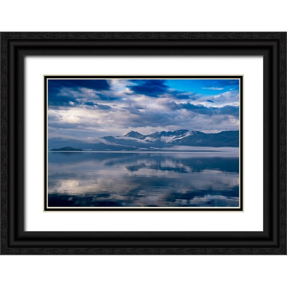 Sederquist, Betty 32x23 Black Ornate Wood Framed with Double Matting Museum Art Print Titled - Usa-Alaska Clouds and mountains reflect in the calm waters of Endicott Arm