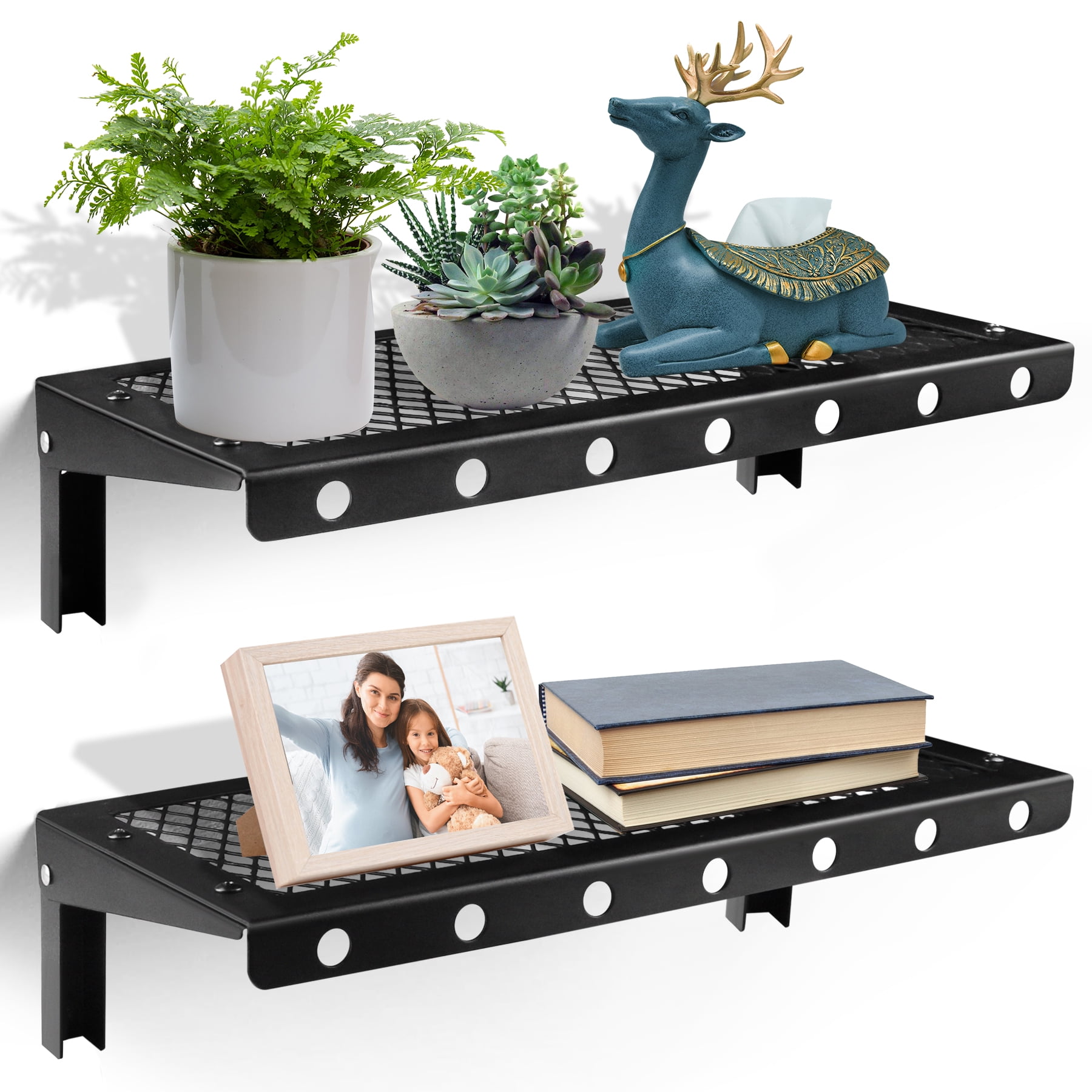 Sedesbon 10” x 24” Black Floating Shelves 2-Tier Modern Industrial Finish (2 Count)