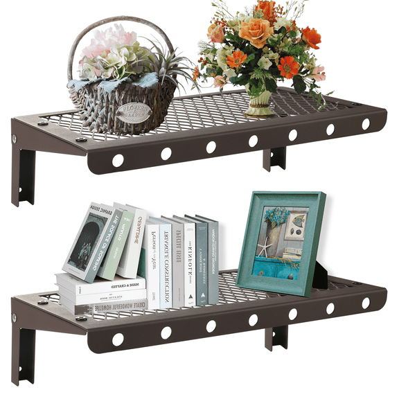 Sedesbon 10” x 24” Brown Floating Shelf -Tier Metal Floating Shelves (2 Count)