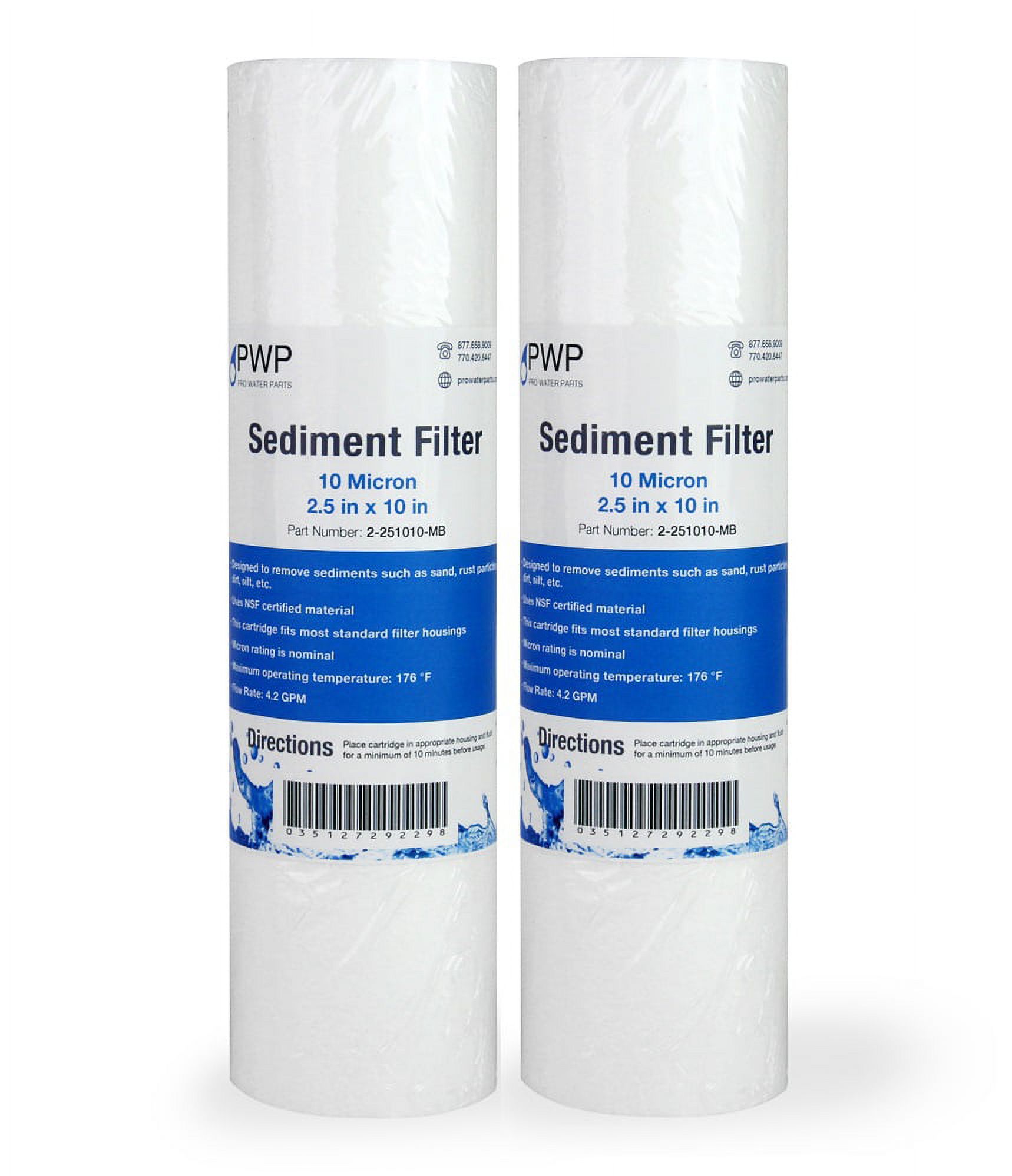 5 Cartucce Filtro Acqua Sedimenti 2,5x10 Polipropilene 10 Micron - Pro Water Parts