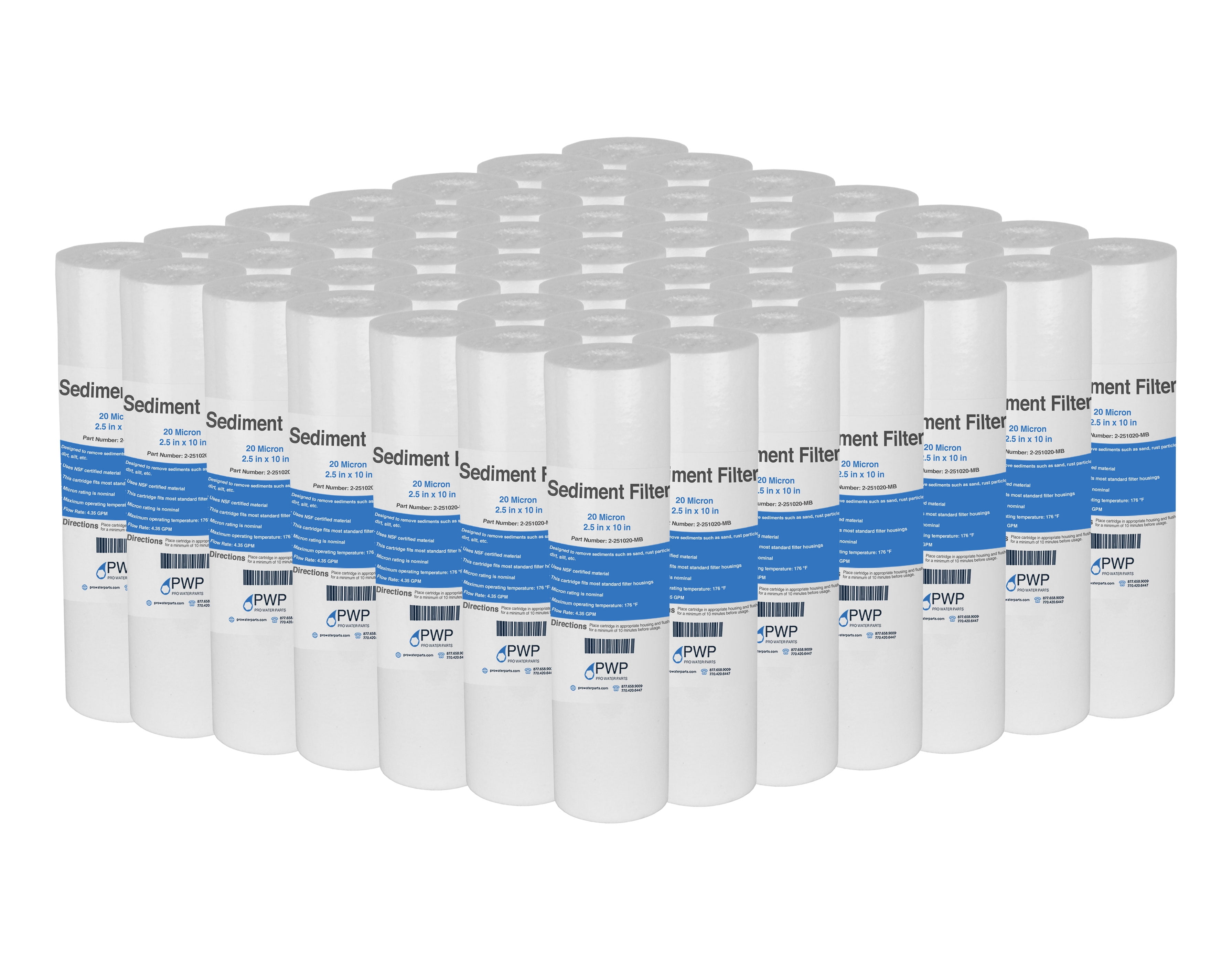 Sediment Melt Blown Water Filter Cartridge Standard 2.5x10" 20 Micron 50 Pack