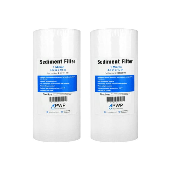 Sediment Melt Blown Water Filter Cartridge Standard 4.5x10" 1 Micron 2 Pack