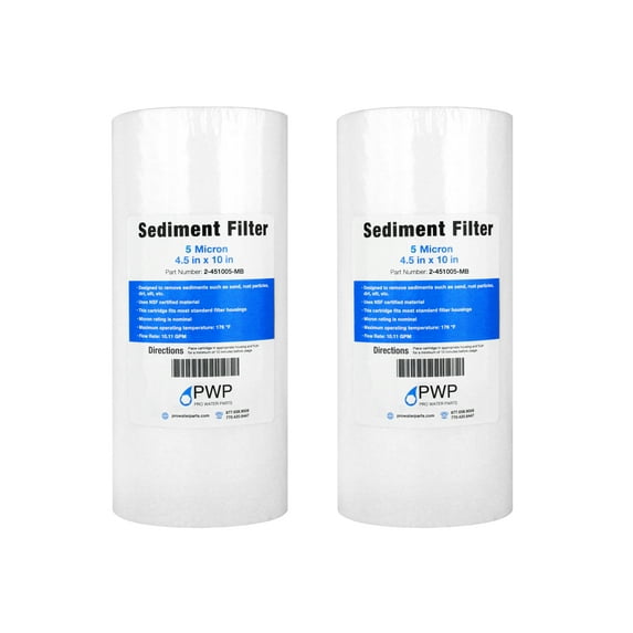 Sediment Melt Blown Water Filter Cartridge Standard 4.5x10" 5 Micron 2 Pack