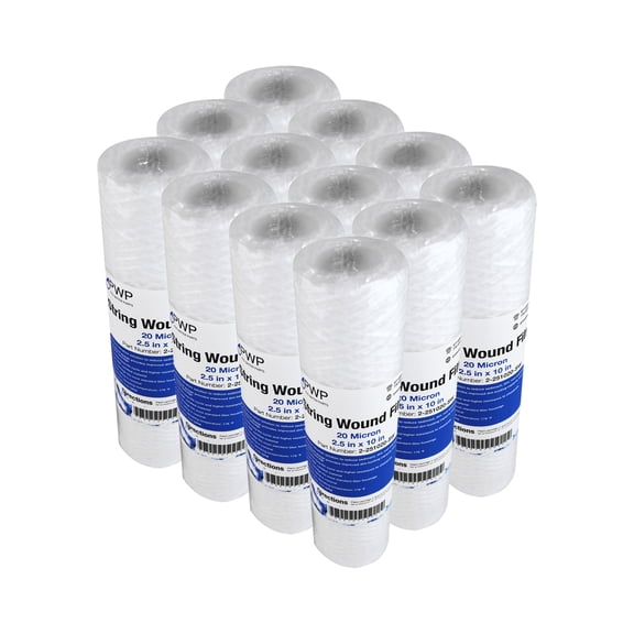 Sediment String Wound Water Filter Cartridge Standard 2.5x10" 20 Micron 12 Pack