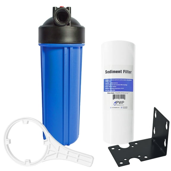 Sediment Water Filtration System with Blue 2.5x10" Housing 3/4" Ports, Removes Dirt, Sand, Silt and Rust