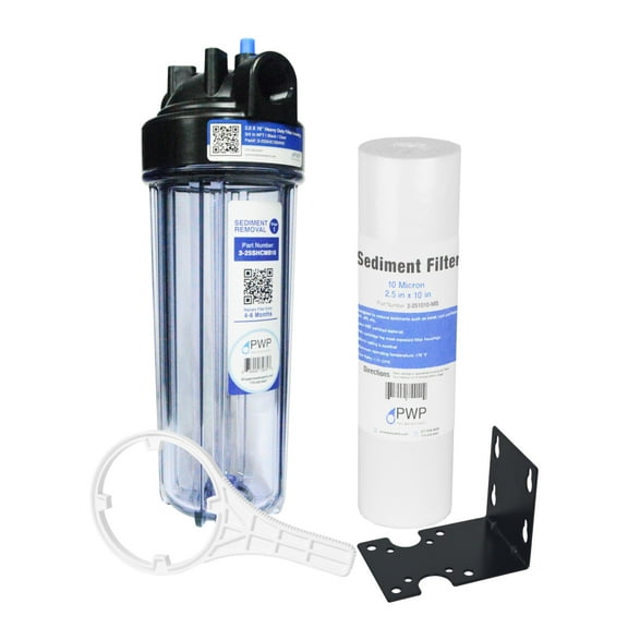 Sediment Water Filtration System with Clear 2.5X 10" Housing 3/4 "Ports, Removes Dirt, Sand, Silt and Rust