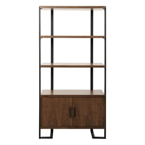Walnut and Black Adjustable Bookcase with Doors