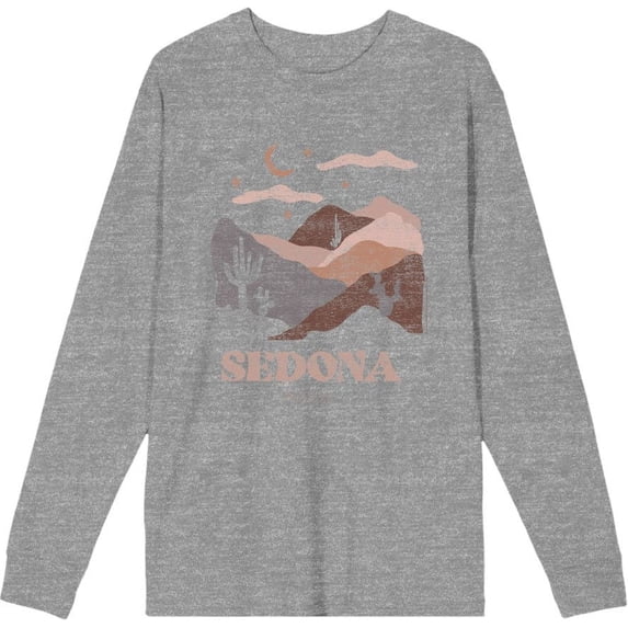 Sedona Arizona Adult Heather Gray Crew Neck Long Sleeve Tee-Large