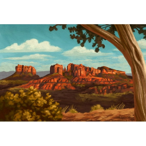 Sedona, Arizona, Canyon Oil Painting (12x18 Wall Art Poster, Room Decor)