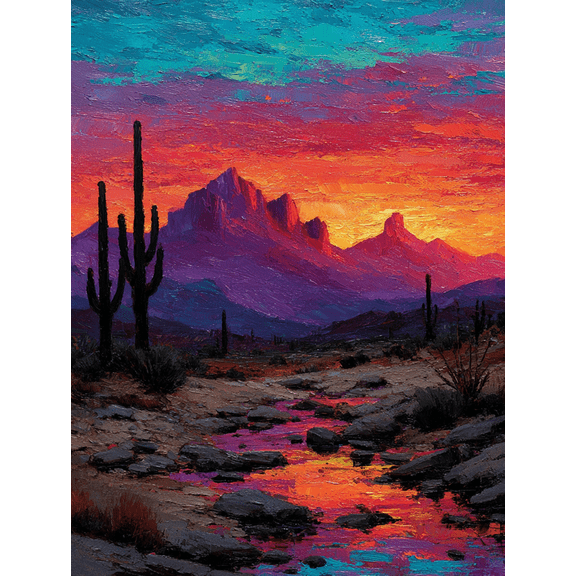 Sedona Arizona Desert Sunset Oil Canvas Cactus Ready to Hang Southwest Home Bedroom Wall Decor