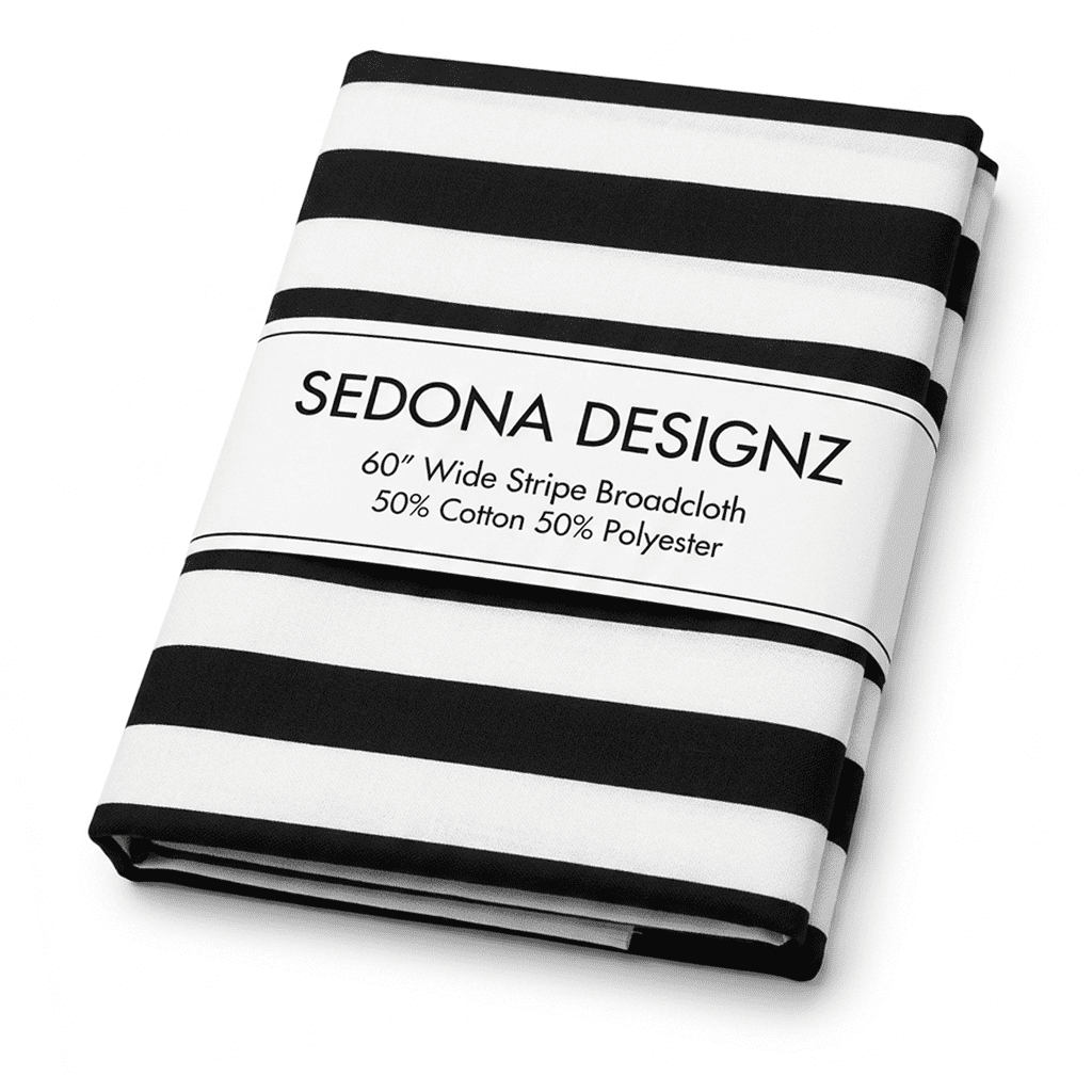 Sedona Designz 60" Wide Black/White 1" Stripe Poly-Cotton Broadcloth Fabric 1 YARD – Lightweight Woven Fabric for Apparel, Crafts, Décor, Table Covers & Sewing Projects