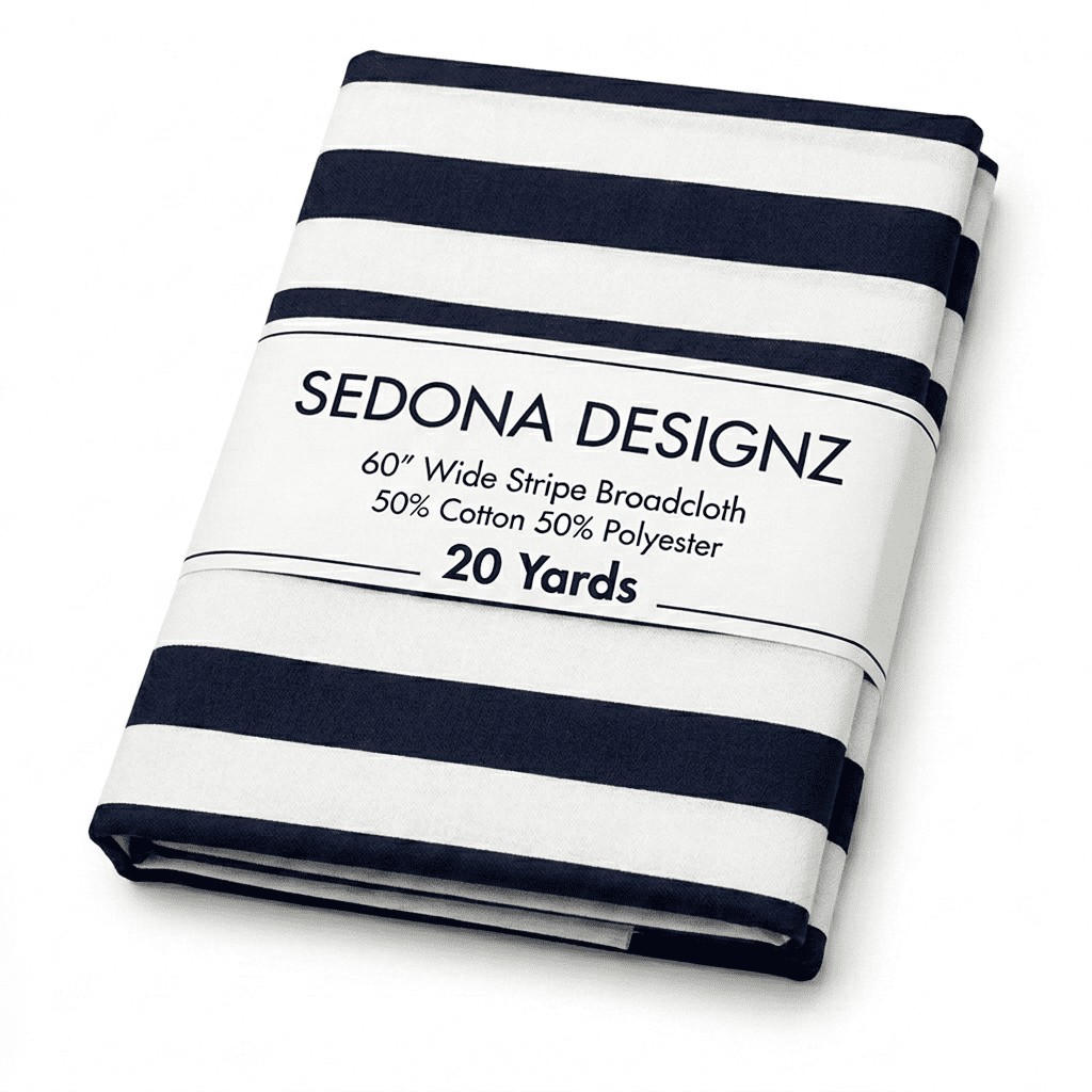 Sedona Designz 60" Wide Navy/White 1" Stripe Poly-Cotton Broadcloth Fabric 20 Yards – Lightweight Woven Fabric for Apparel, Crafts, Décor, Table Covers & Sewing Projects