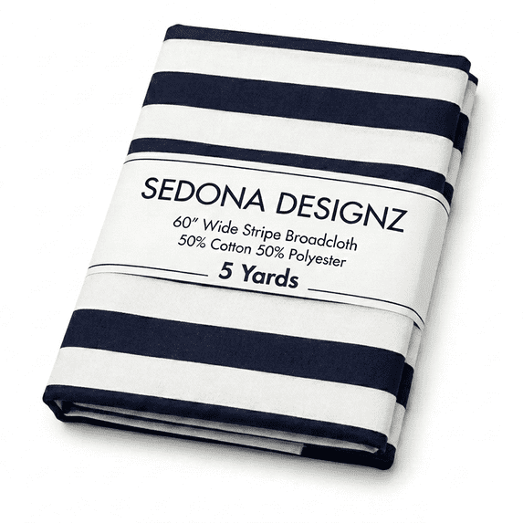 Sedona Designz 60" Wide Navy/White 1" Stripe Poly-Cotton Broadcloth Fabric 5 Yards – Lightweight Woven Fabric for Apparel, Crafts, Décor, Table Covers & Sewing Projects