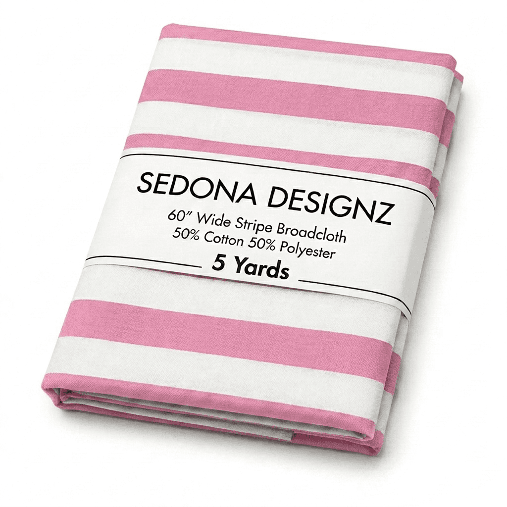 Sedona Designz 60" Wide Pink/White 1" Stripe Poly-Cotton Broadcloth Fabric 5 Yards – Lightweight Woven Fabric for Apparel, Crafts, Décor, Table Covers & Sewing Projects