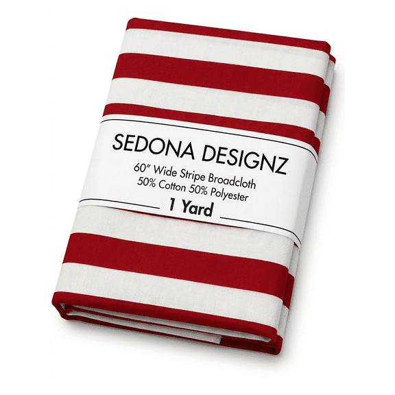 Sedona Designz 60" Wide Red/White 1" Stripe Poly-Cotton Broadcloth Fabric 1 Yard – Lightweight Woven Fabric for Apparel, Crafts, Décor, Table Covers & Sewing Projects