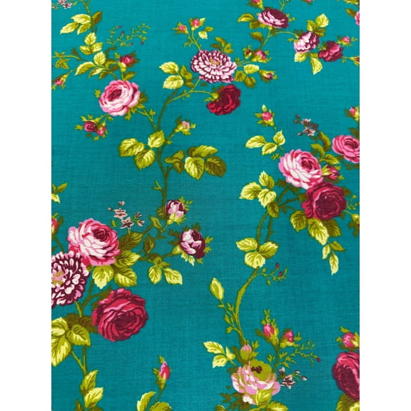 Sedona Designz 60" Wide Rose Print Polycotton Broadcloth Fabric – 50/50 Cotton Polyester – Soft, Lightweight Fabric for Dresses, Crafts, Quilting, Home Décor & Sewing Projects