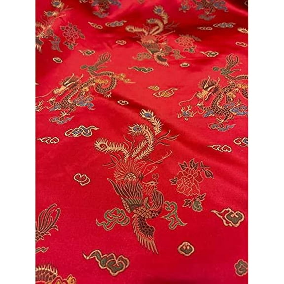 Sedona Designz Chinese Dragon Brocade Fabric by The Yard | 45" Wide, 100% Polyester, Luxurious & Vibrant for Costumes, Quilting, Decor, and Crafts