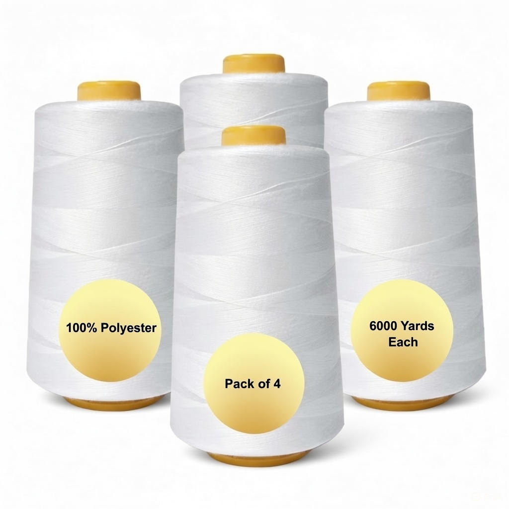 Sedona Designz Pack of 4 Sewing Thread 100 Percent Polyester 6000 Yards All Purpose (White)