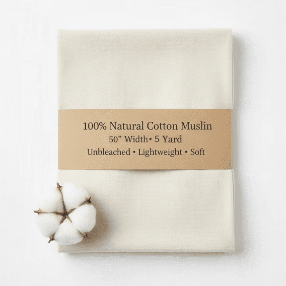 Sedona Designz 100 Percent Cotton Muslin Fabric 50 Inch Wide Unbleached 5 Yard for Sewing Quilting Crafts and Home Decor