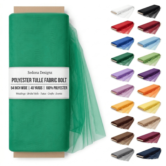 Sedona Designz Polyester Tulle Fabric Bolt 54 Inch Wide – 40 Yards Roll, Lightweight Sheer Tulle for Wedding Decorations, Tutus, Crafts, Party Decor, Bridal Veils & Event Backdrops