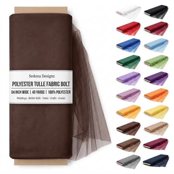 Sedona Designz Polyester Tulle Fabric Bolt 54 Inch Wide – 40 Yards Roll, Lightweight Sheer Tulle for Wedding Decorations, Tutus, Crafts, Party Decor, Bridal Veils & Event Backdrops