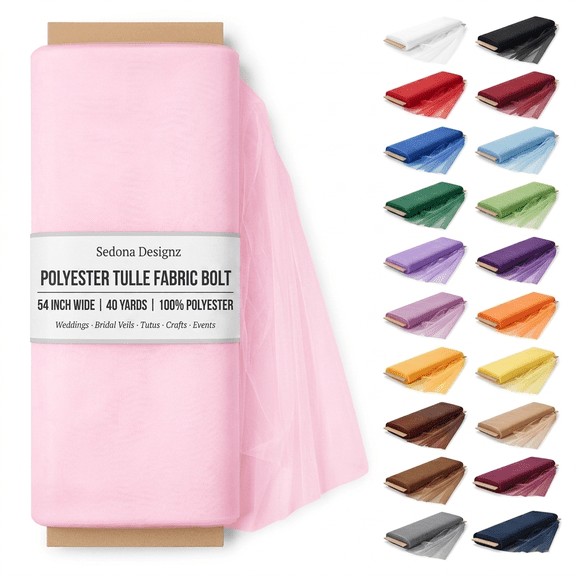 Sedona Designz Polyester Tulle Fabric Bolt 54 Inch Wide – 40 Yards Roll, Lightweight Sheer Tulle for Wedding Decorations, Tutus, Crafts, Party Decor, Bridal Veils & Event Backdrops