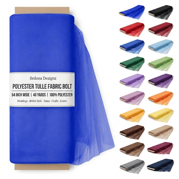 Sedona Designz Polyester Tulle Fabric Bolt 54 Inch Wide – 40 Yards Roll, Lightweight Sheer Tulle for Wedding Decorations, Tutus, Crafts, Party Decor, Bridal Veils & Event Backdrops