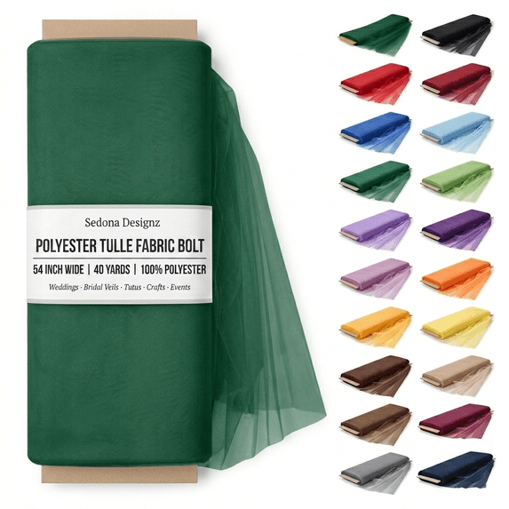 Sedona Designz Polyester Tulle Fabric Bolt 54 Inch Wide – 40 Yards Roll, Lightweight Sheer Tulle for Wedding Decorations, Tutus, Crafts, Party Decor, Bridal Veils & Event Backdrops