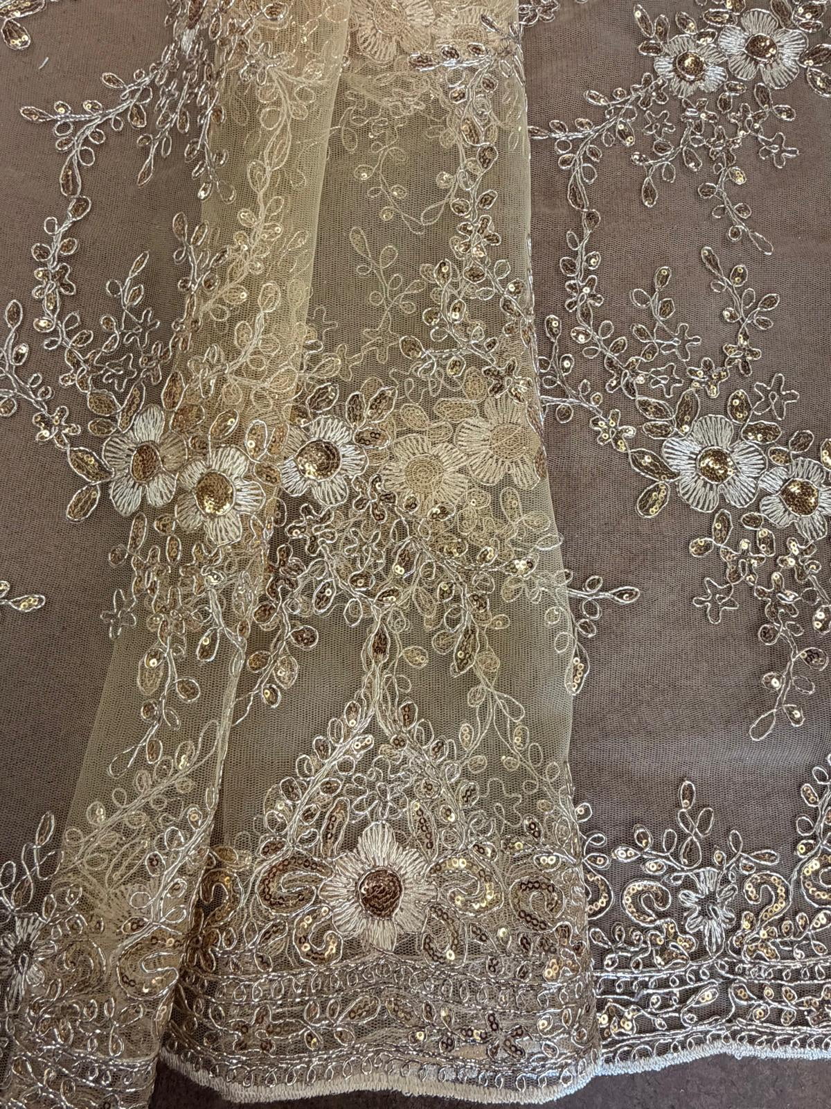 Sedona Designz Princess Lace Fabric – 48/50" Wide Embroidered Floral Lace with Scalloped Edges – Elegant Bridal, Wedding Dress, Evening Gown & Decorative Lace Material