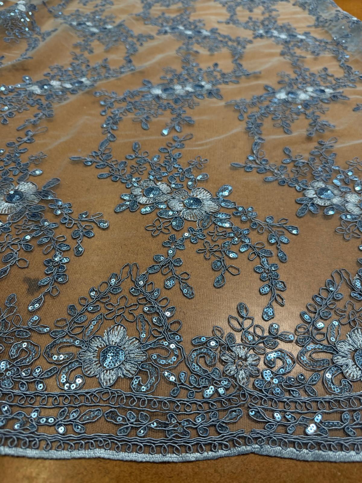 Sedona Designz Princess Lace Fabric – 48/50" Wide Embroidered Floral Lace with Scalloped Edges – Elegant Bridal, Wedding Dress, Evening Gown & Decorative Lace Material