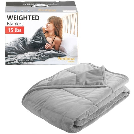 Sedona House 15lb Silky Velvet Weighted Blanket,Reversible & Machine Washable blanket, Grey Color 48X72 Twin Size