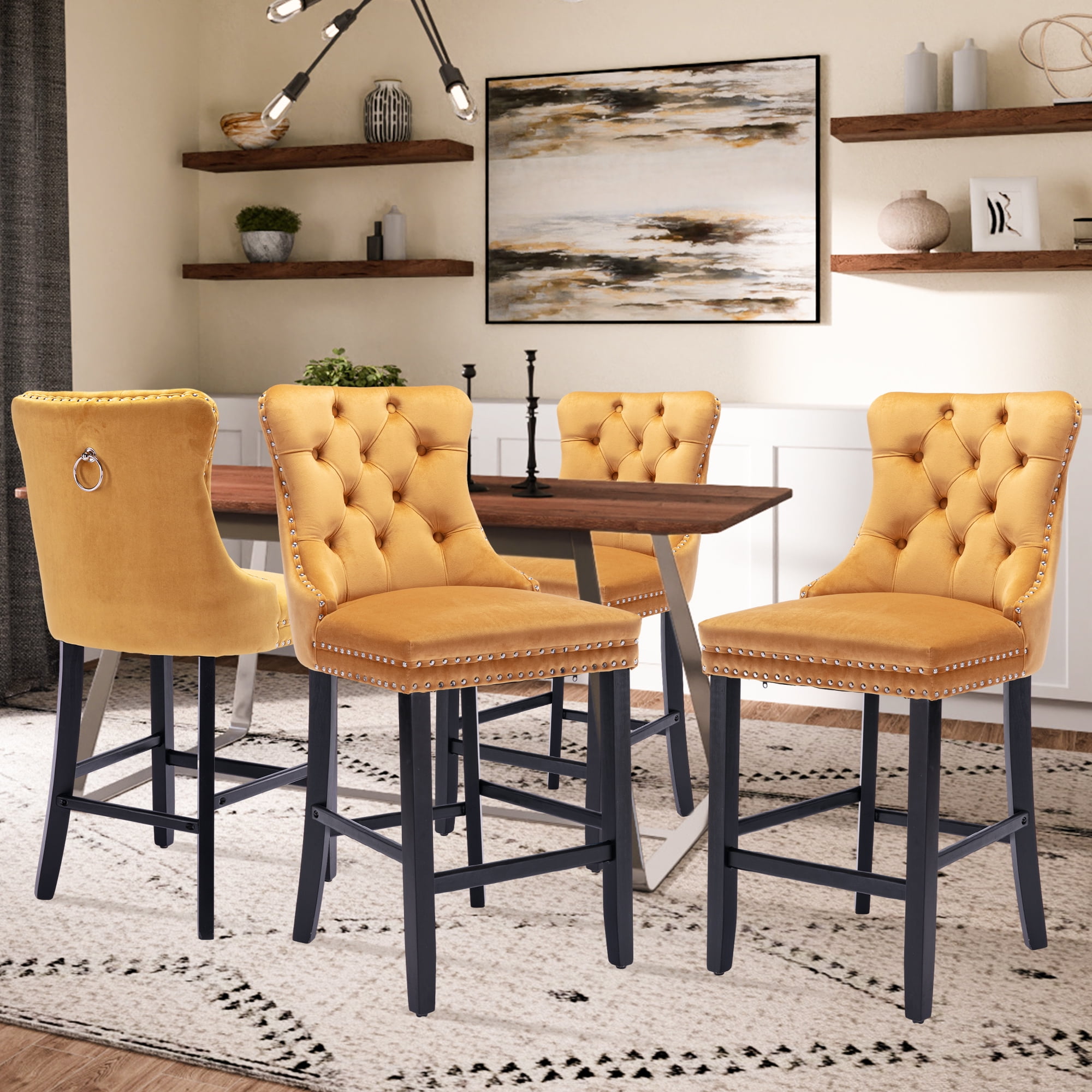 Sedona House Bar Stools Set of 4, Contemporary Velvet Upholstered Bar