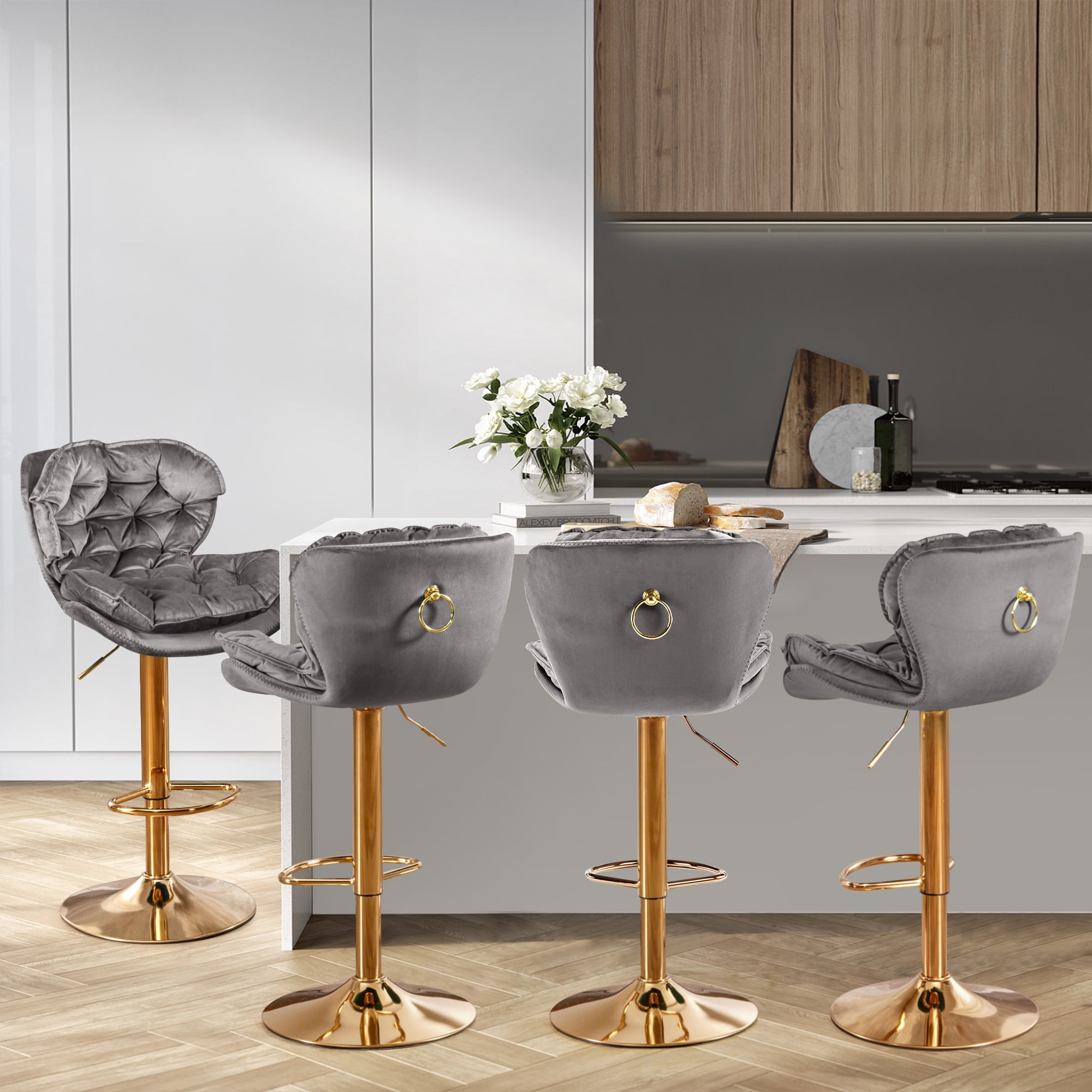 Set Of 4 Swivel Bar Stools With Back & Footrest – 25.4” Counter Height Upholstered Stools For Kitchen Island, Dining, Or Pub