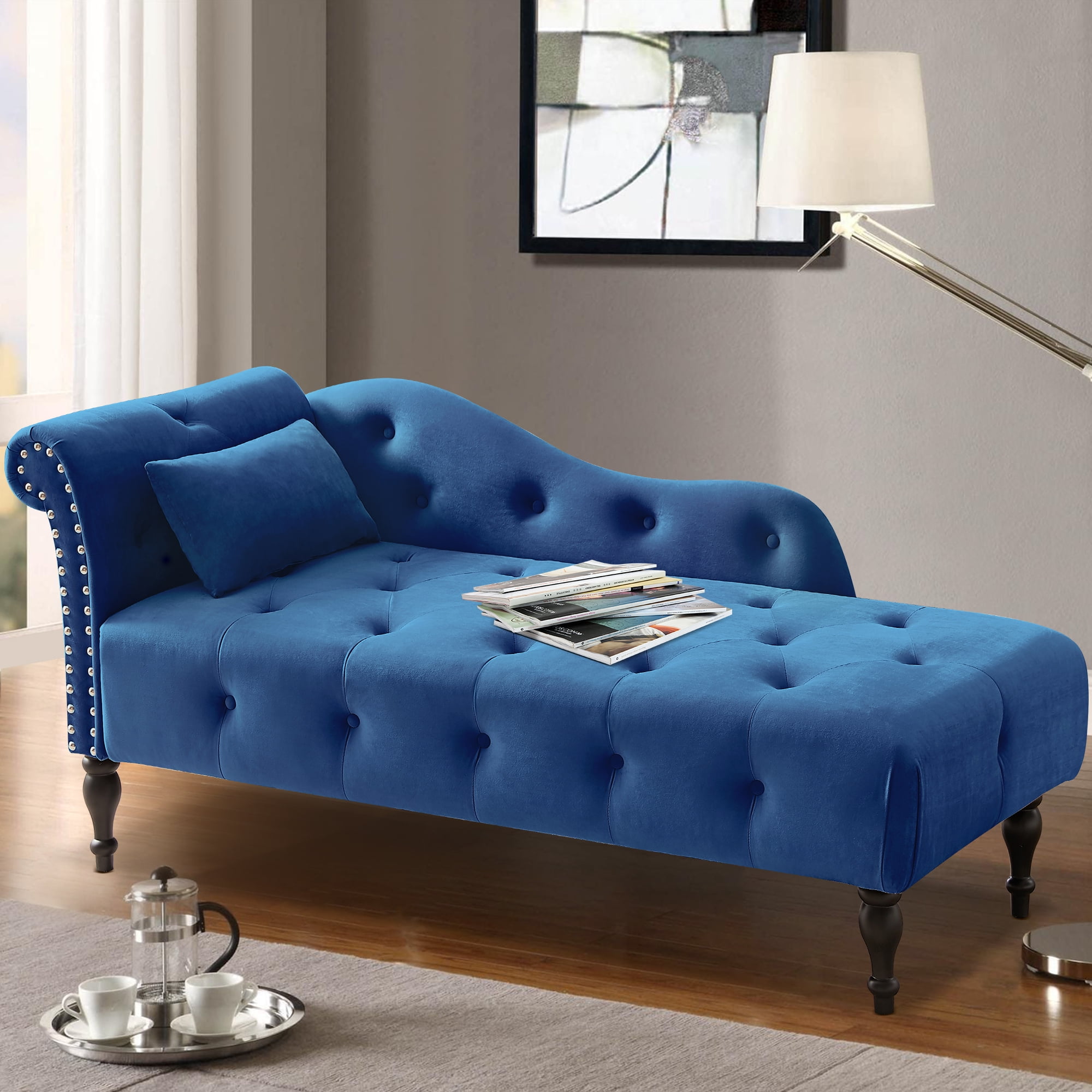 Sedona House Tufted Upholstered Velvet Rolled Arm Chaise Lounges Indoor