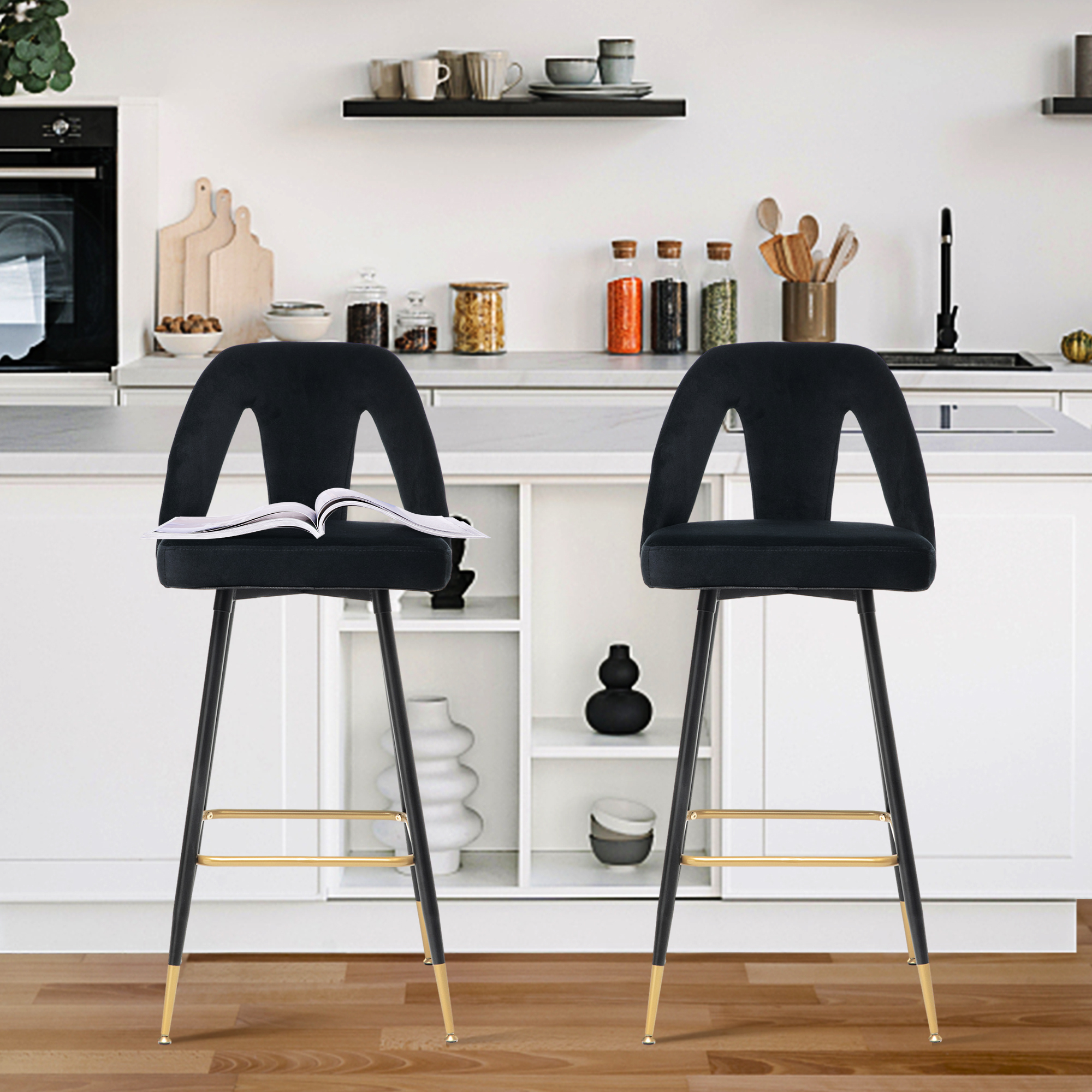 Sedona House Velvet Upholstered Barstool Set of 4, Contemporary 28