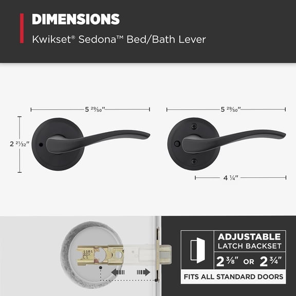 Sedona Interior Privacy Door Handle with Lock, Door Lever for Bathroom and Bedroom, Matte Black Reversible Keyless Push Button Lock Door Lever, with Microban Protection