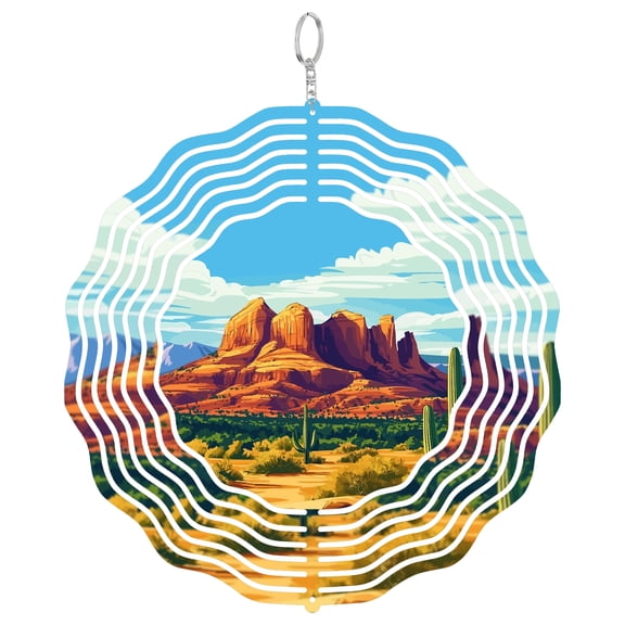 Sedona Red Rocks 3D Wind Spinner Laser Cut Metal Hanging Ornament Patio Decor Arizona Desert Vortex Gift