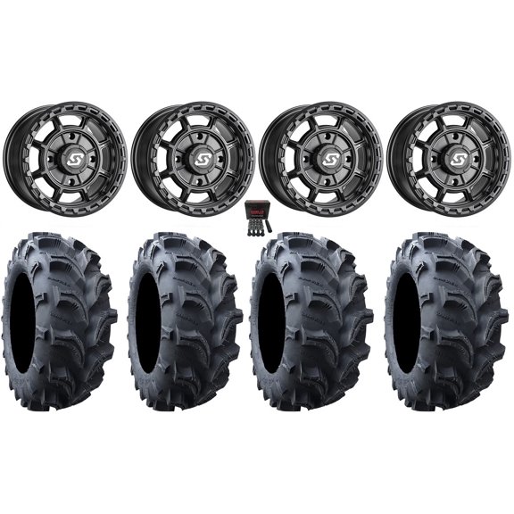 Sedona Rift 14" Wheels Black 28" Vampire II Tires Sportsman RZR Ranger