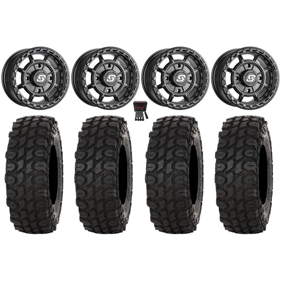 Sedona Rift 14" Wheels Black 28" XComp ATR Tires Can-Am Maverick X3 / Honda Pioneer 1000 / Talon