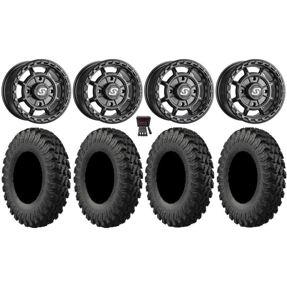 Sedona Rift 15x6 Wheels Black 37" MotoRally Tires Sportsman RZR Ranger