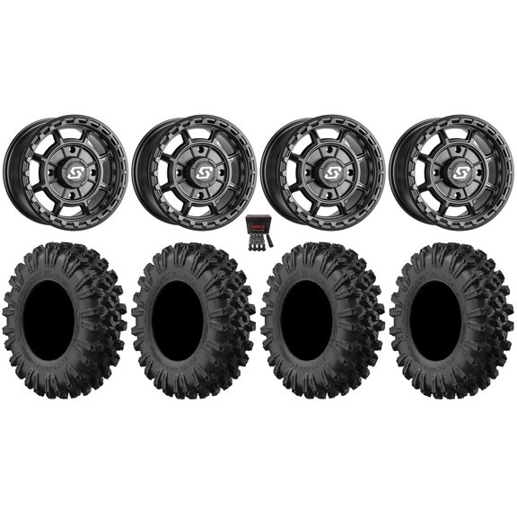 Sedona Rift 15x6 Wheels Black 37" MotoRavage XL Tires Kawasaki Mule Pro FXT