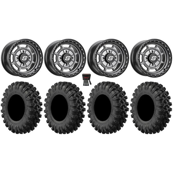 Sedona Rift 15x6 Wheels Grey 35" MotoRavage XL Tires Kawasaki Mule Pro FXT