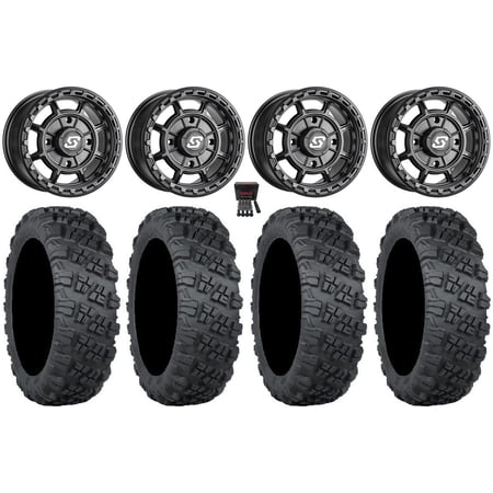Sedona Rift 15x7 Wheels Black 33" Versa Cross V3 Tires Kawasaki Mule Pro FXT