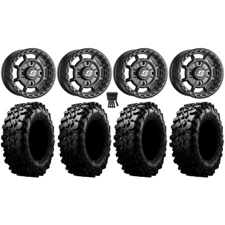 Sedona Rift 15x7 Wheels Black 35" Carnivore Tires Kawasaki Mule Pro FXT