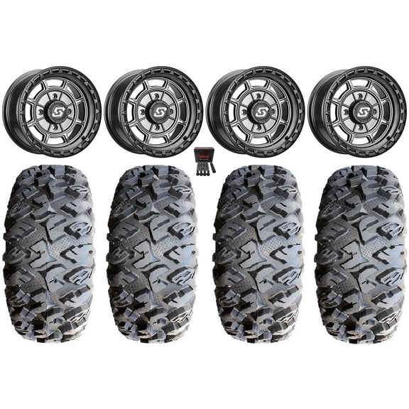 Sedona Rift 15x7 Wheels Grey 28" MotoClaw Tires Sportsman RZR Ranger
