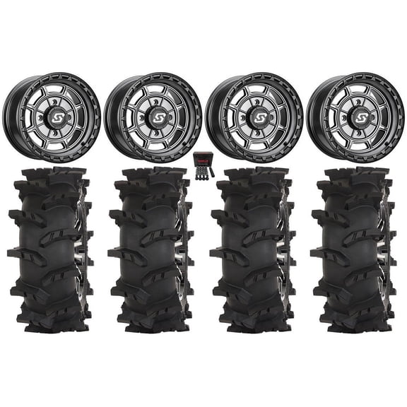 Sedona Rift 15x7 Wheels Grey 32" Outlaw Max Tires Kawasaki Mule Pro FXT